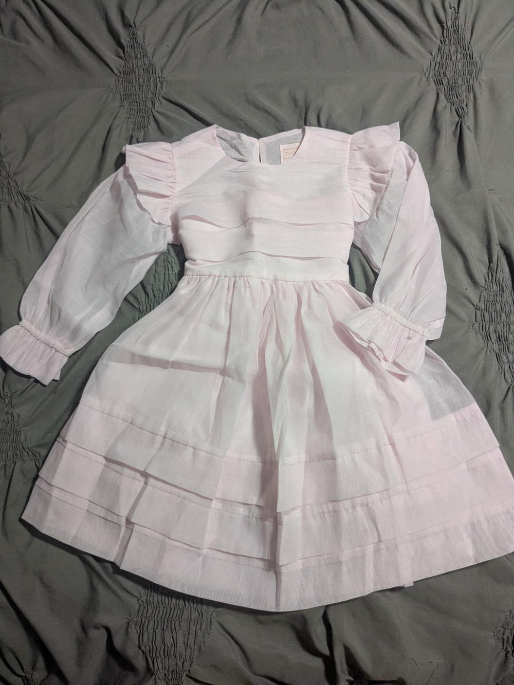 Elegant Long Sleeve Blush Pink Ruffle Dress. Size 2.